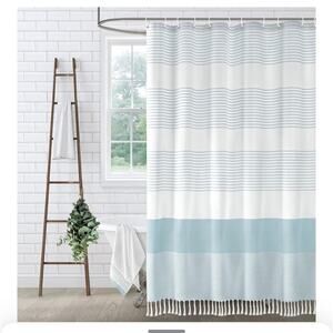 Awellife Shower Curtain 72" Boho Style Striped Knotted Tassel Fabric, Bathroom